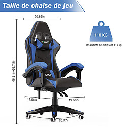 RATTANTREE Chaise de Gaming Ergonomique, Fauteuil gamer, Dossier Inclinable à 155, avec Lombaire&Appui-Tête Appui, chaise gamer, PU Cuir Chaise Bureau, fauteuil gamer, chaise bureau gaming, Noir Bleu