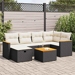 vidaXL Salon de jardin 7 pcs avec coussins noir résine tressée