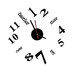 Horloge murale miroir 3D DIY grande horloge autocollant sans cadre noir