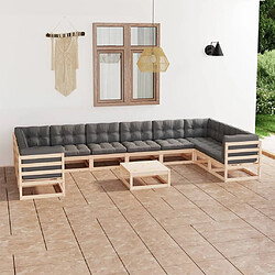 Maison Chic Salon de jardin 11pcs + coussins - Mobilier/Meubles de jardin - Table et chaises d'extérieur Bois de pin massif -MN35904