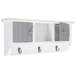 Decoshop26 Porte-clés meuble d'entrée mural avec portes et étagère en bois massif gris-blanc 04_0003587