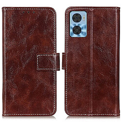 Etui en PU texture rétro crazy horse, fermoir magnétique, anti-rayures avec support pour votre Motorola Moto E22i 4G/E22 4G - marron