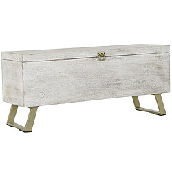 Pegane Coffre de rangement en bois blanc et métal coloris doré - Longueur 116 x Profondeur 40 x Hauteur 52 cm