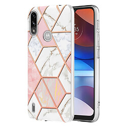 Coque en TPU 2,0 mm, coins renforcés, motif marbre IMD électroplaqué rose/blanc pour votre Motorola Moto E7 Power/Moto E7i Power