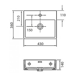 Karag Lavabo suspendu DAPHNE rectangulaire 43x36x14 cm