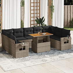 vidaXL Salon de jardin avec coussins 10 pcs gris résine tressée