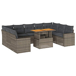 vidaXL Salon de jardin avec coussins 10 pcs gris résine tressée