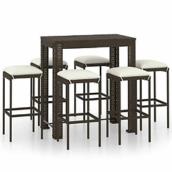 Maison Chic Ensemble de bar de jardin 7 pcs et coussins,Table + chaises + coussins d'extérieur Résine tressée Marron -GKD920509