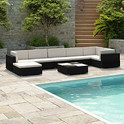 vidaXL Salon de jardin 8 pcs avec coussins Résine tressée Noir