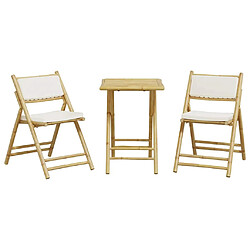 Avis vidaXL Ensemble de bistro pliante 3 pcs et coussins blanc crème bambou