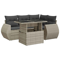 vidaXL Salon de jardin 5 pcs avec coussins gris clair résine tressée