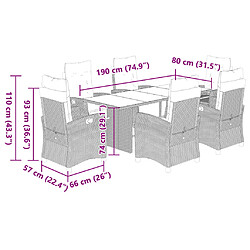 vidaXL Ensemble à manger de jardin et coussins 7 pcs gris clair rotin pas cher