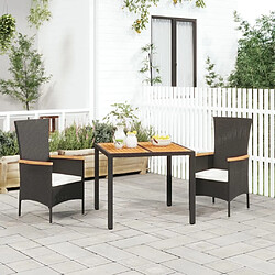 Salle à manger de jardin 3 pcs avec coussins,Table et chaise à dîner Noir -MN98936