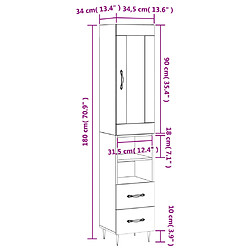 vidaXL Buffet haut Chêne fumé 34,5x34x180 cm Bois d'ingénierie pas cher