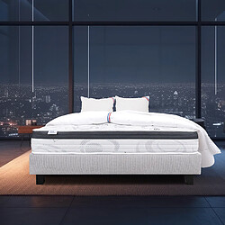 LUXURY LITERIE Ensemble matelas Sleeplux 140x200 cm + sommier gris ep20cm + 2 oreillers + couette