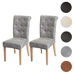 Mendler Lot de 2 chaises de salle à manger Chesterfield II rivets ~ tissu/textile gris clair, pieds clairs