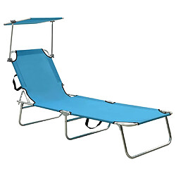 Helloshop26 Transat chaise longue bain de soleil lit de jardin terrasse meuble d'extérieur pliable avec auvent bleu aluminium 02_0012822