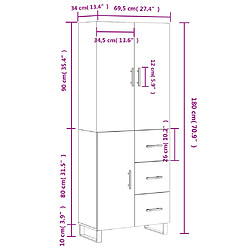 vidaXL Buffet haut Gris béton 69,5x34x180 cm Bois d'ingénierie pas cher