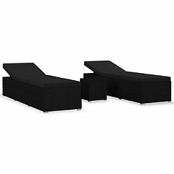 Maison Chic Lot de 3 Bain de soleil, Chaises longues de jardin table à thé Résine tressée Noir -GKD88164