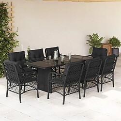 Maison Chic Ensemble à manger d'extérieur 9 pcs avec coussins,Salon de jardin noir résine tressée -GKD680038