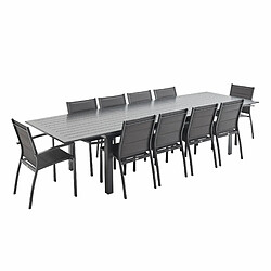 Salon de jardin table extensible - Odenton Anthracite - Grande table en aluminium 235/335cm et 10 assises en textilène | sweeek Salon de jardin table extensible - Odenton Anthracite - Grande table en aluminium 235/335cm avec rallonge et 10 assises en textilène