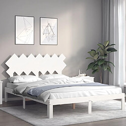 Vidaxl Cadre de lit avec tête de lit blanc 140x190 cm bois massif