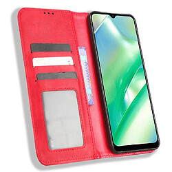 Etui en PU texture rétro, auto fermeture magnétique avec support pour votre Realme C33 4G - rouge