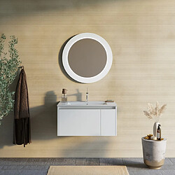 Kiamami Valentina MEUBLE SALLE DE BAIN MURAL 80CM BLANC MAT AVEC MIROIR ROND À LED | MONACO