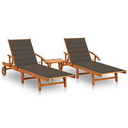 Maison Chic Lot de 2 Chaises longues avec table et coussins | Bain de soleil Relax | Transat Acacia solide -GKD94237