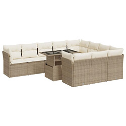 vidaXL Salon de jardin 11 pcs avec coussins beige résine tressée