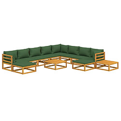 Avis Maison Chic Salon de jardin 12pcs + coussins - Mobilier/Meubles de jardin - Table et chaises d'extérieur vert bois massif -MN16218