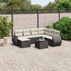 Maison Chic Ensemble Tables et chaises d'extérieur 8 pcs avec coussins,Salon de jardin noir résine tressée -GKD330463