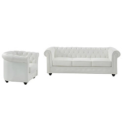 Avis Vente-Unique Canapé 3 places et fauteuil en cuir de buffle CHESTERFIELD - Blanc