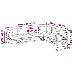 vidaXL Salon de jardin 6 pcs avec coussins cire marron bois pin massif pas cher