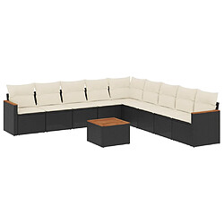 vidaXL Salon de jardin 10 pcs avec coussins noir résine tressée