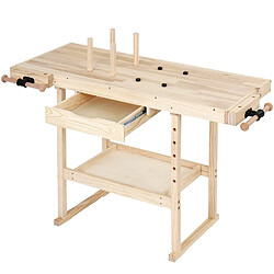 Helloshop26 Établi d'atelier en bois de pin avec tiroir et étagère charge max 200 kg 127 cm banc table de travail bricolage menuisier 01_0000429