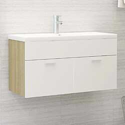 vidaXL Armoire d'évier et lavabo intégré Blanc/chêne sonoma Aggloméré