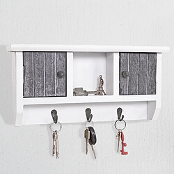 Decoshop26 Porte-clés meuble d'entrée mural avec portes et étagère en bois massif gris-blanc vieilli 04_0003588