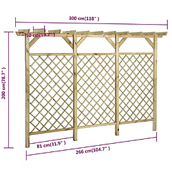 vidaXL Clôture à treillis de jardin avec pergola 300x50x200 cm Pin pas cher