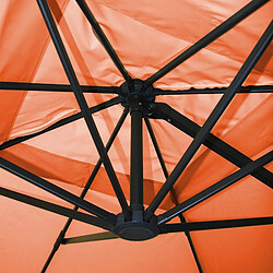 Acheter Decoshop26 Parasol déporté suspendu avec croix de base et plaque rotative 3 x 3m polyester couleur terre cuite aluminium acier avec pieds 04_0007923