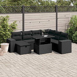 vidaXL Salon de jardin 8 pcs avec coussins noir résine tressée