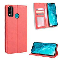 Etui en PU bouton pression magnétique rétro élégant avec support rouge pour votre Huawei Honor 9X Lite