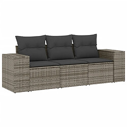 vidaXL Salon de jardin avec coussins 3 pcs gris résine tressée