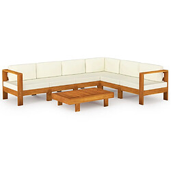 Maison Chic Salon de jardin 7 pcs + coussins - Mobilier/Meubles de jardin - Table et chaises d'extérieur blanc crème Bois d'acacia -MN59249