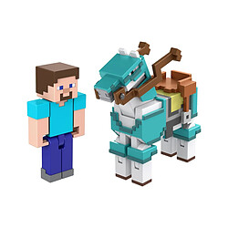 Mattel Minecraft - Pack 2 figurines Steve et cheval avec armure 8 cm