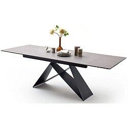 Table à manger extensible en métal noir mat et surface en céramique gris clair - L.160-240 x H.75 x P.90 cm -PEGANE-