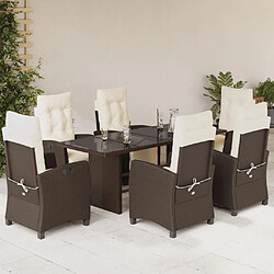 Maison Chic Ensemble à manger d'extérieur 7 pcs avec coussins,Salon de jardin,Mobilier de jardin marron rotin -GKD926737