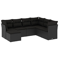 vidaXL Salon de jardin 7 pcs avec coussins noir résine tressée