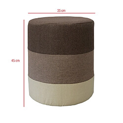 Mobili Rebecca Pouf Assise Tissu Rond Marron Beige Vintage 45x35x35 pas cher