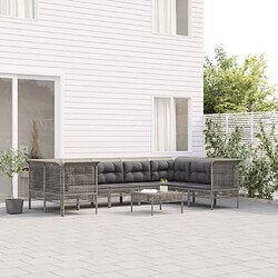 Maison Chic Salon de jardin 9 pcs + coussins - Mobilier/Meubles de jardin - Table et chaises d'extérieur Gris Résine tressée -MN22922